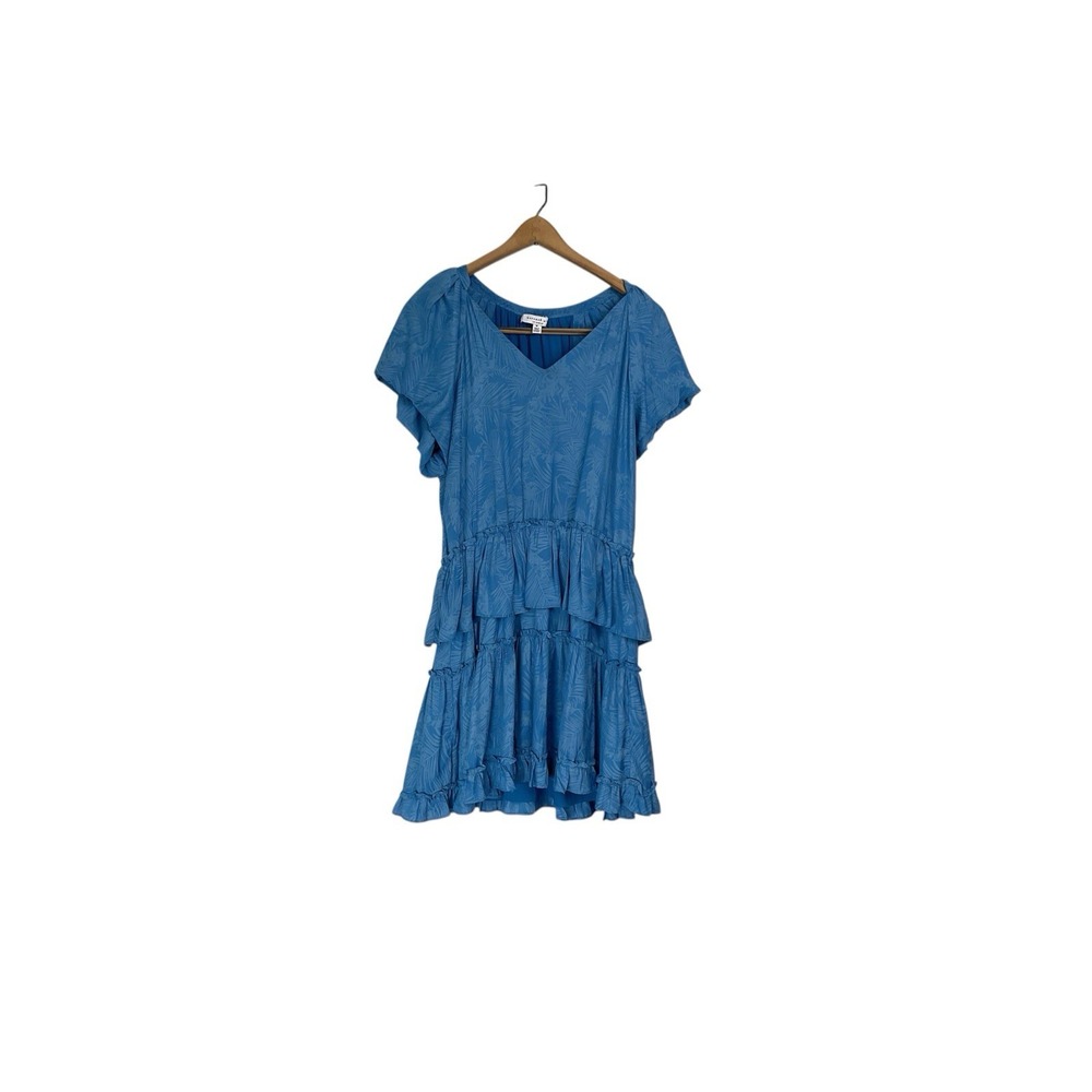 Current Air Los Angeles Blue Frond Palm Ruffle Pleated Mini Dress Sz Medium